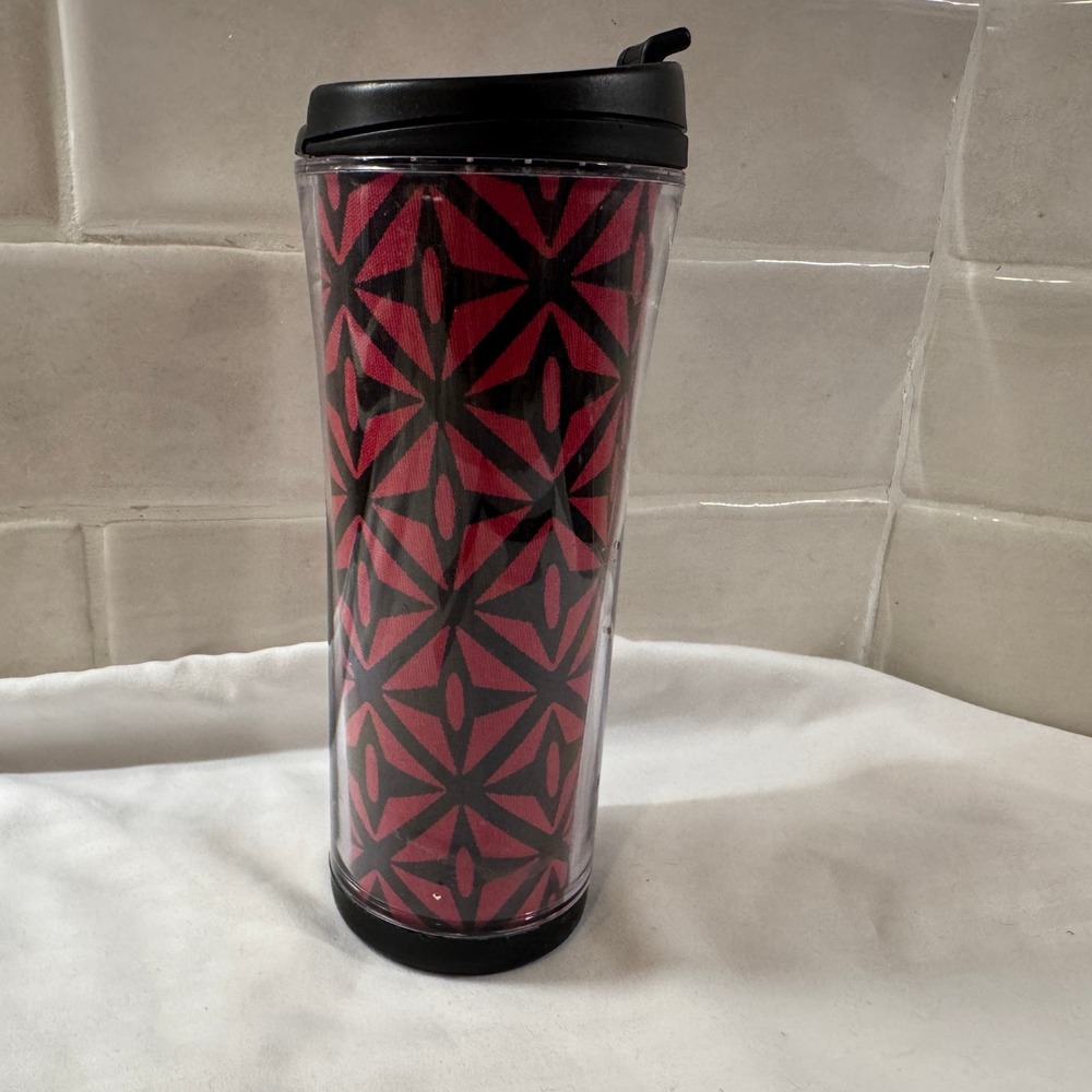 Starbucks Geometric Tumbler Travel Mug Red Black Pattern Black Lid Coffee Cup